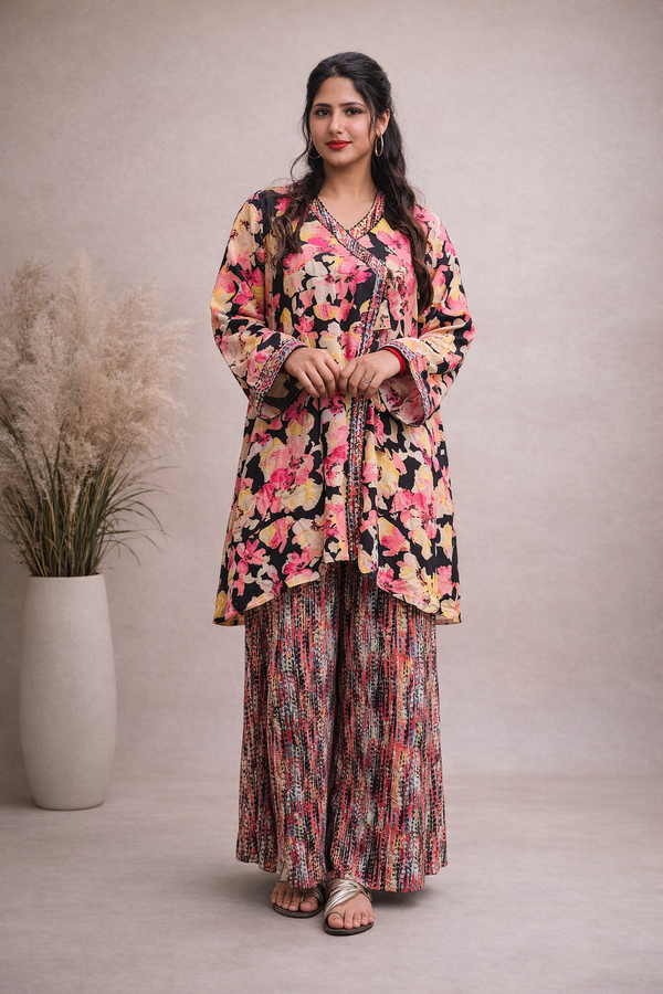 Black Multi Floral Cotton Co-ord Set