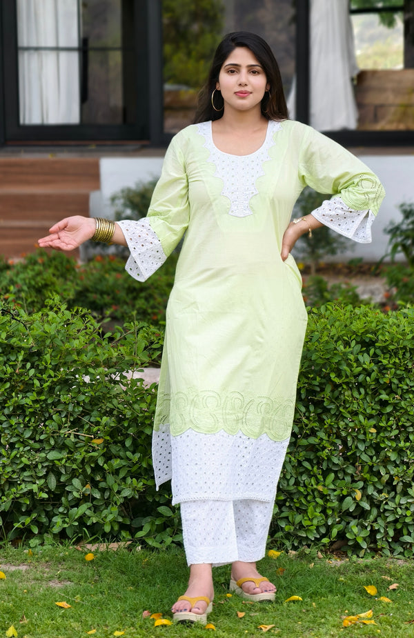 Mint Green Cotton Schiffli 2-Piece Dress