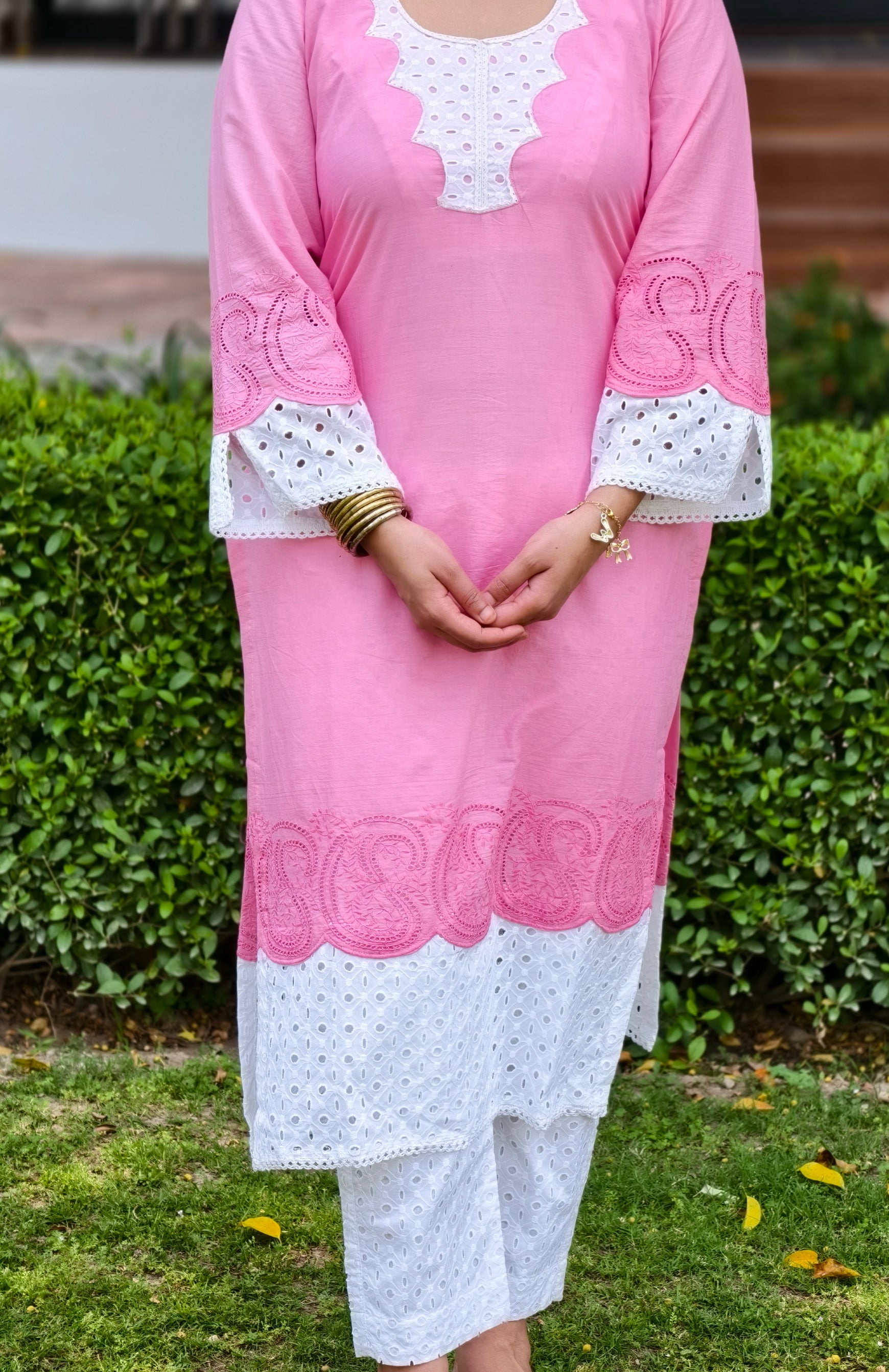 Baby Pink Cotton Schiffli 2-Piece Dress