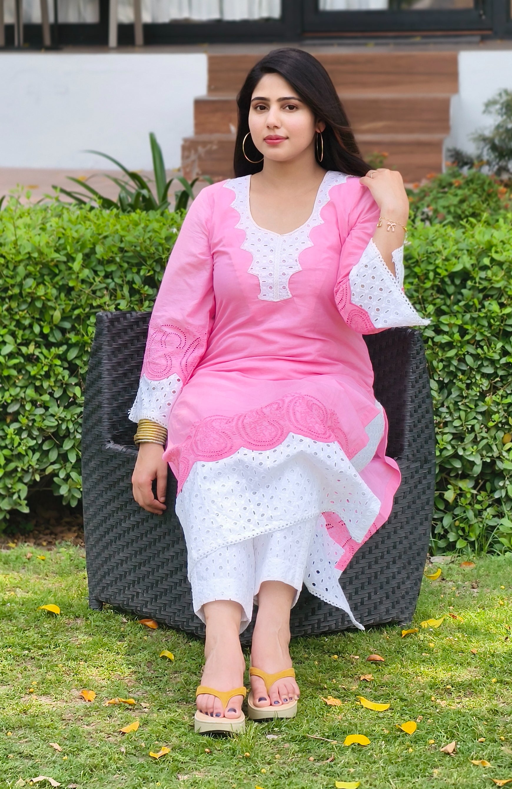 Baby Pink Cotton Schiffli 2-Piece Dress