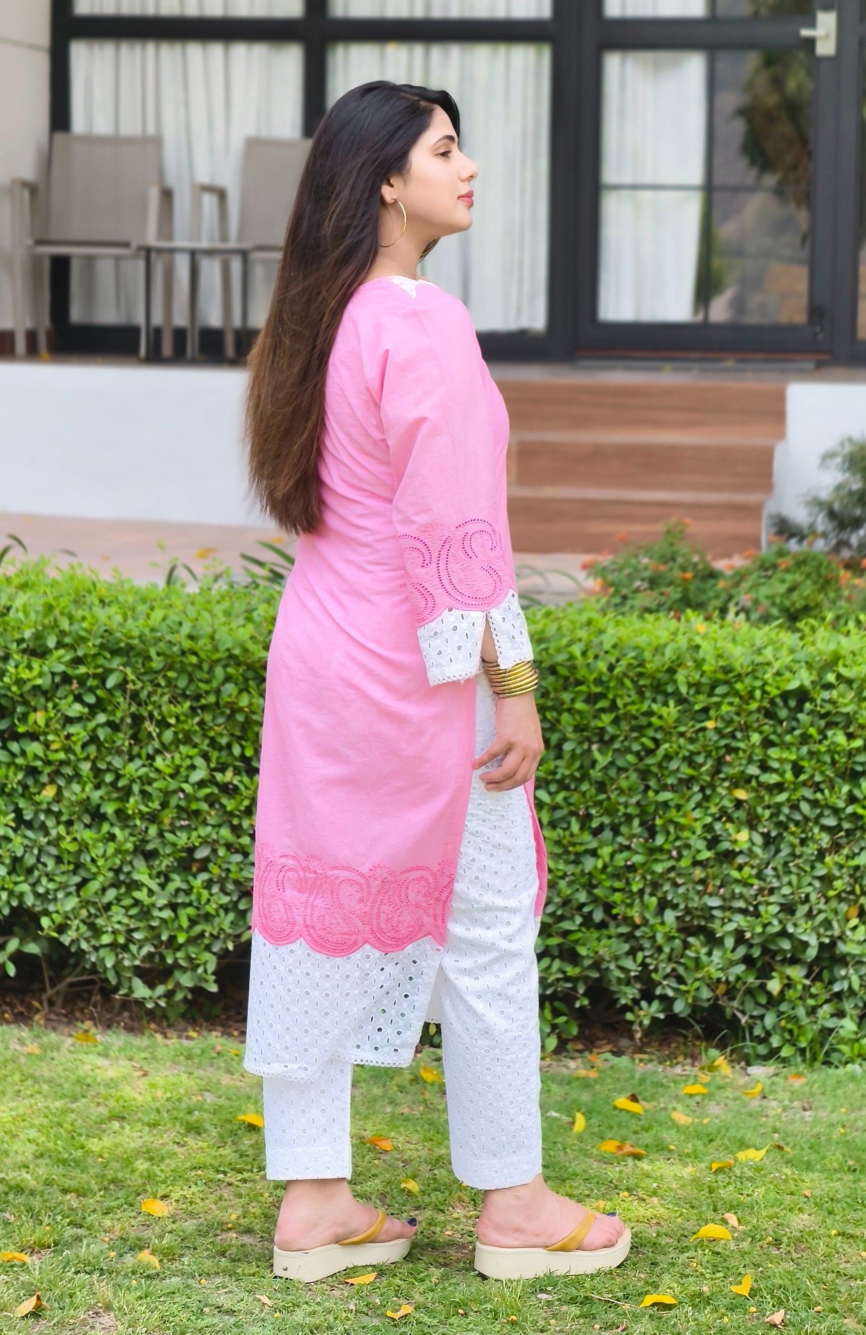 Baby Pink Cotton Schiffli 2-Piece Dress