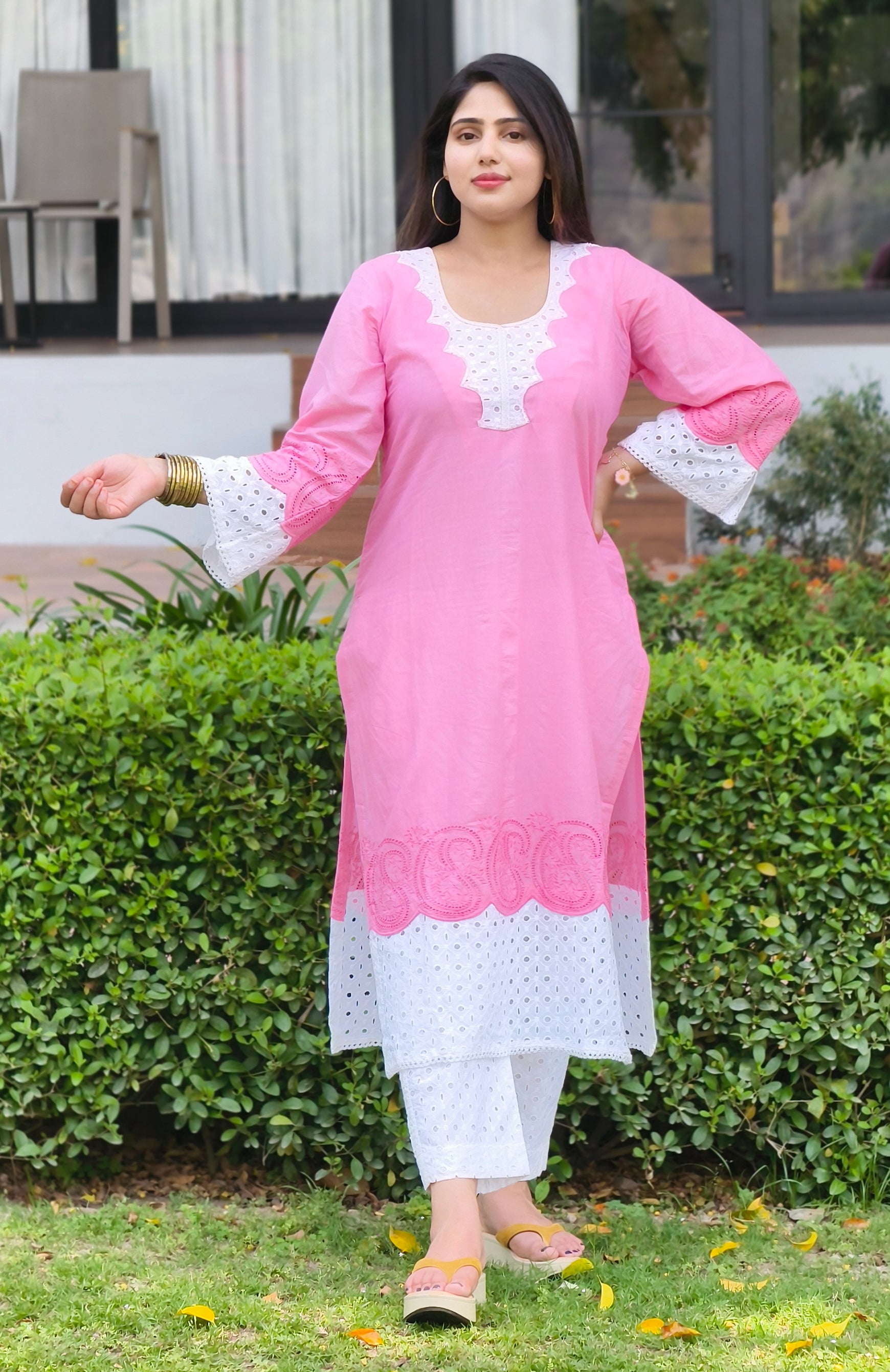 Baby Pink Cotton Schiffli 2-Piece Dress
