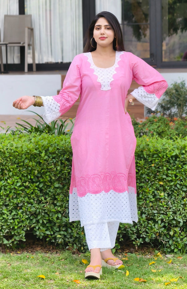 Baby Pink Cotton Schiffli 2-Piece Dress