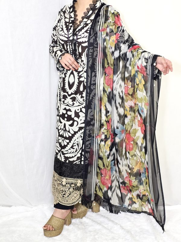 Black Pakistani Lawn cotton 3 piece dress