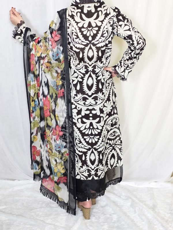 Black Pakistani Lawn cotton 3 piece dress - Image 2