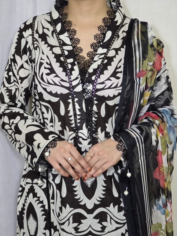 Black Pakistani Lawn cotton 3 piece dress - Image 3