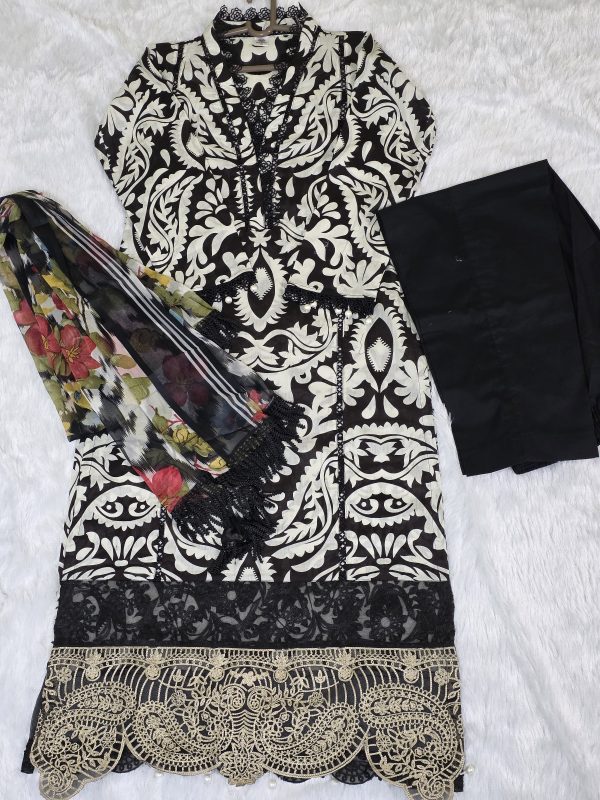 Black Pakistani Lawn cotton 3 piece dress - Image 5
