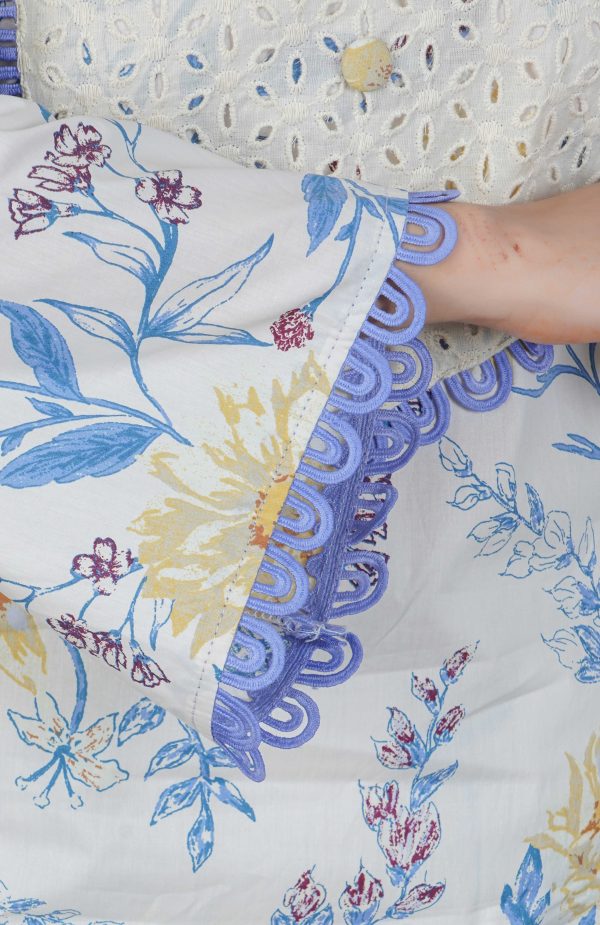 Ivory Floral Printed Cotton Kurta with Trouser - Image 6