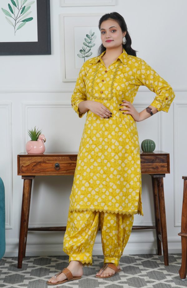 Yellow Printed Afghani Style Co-ord Set - Image 2