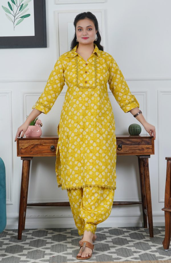 Yellow Printed Afghani Style Co-ord Set - Image 3