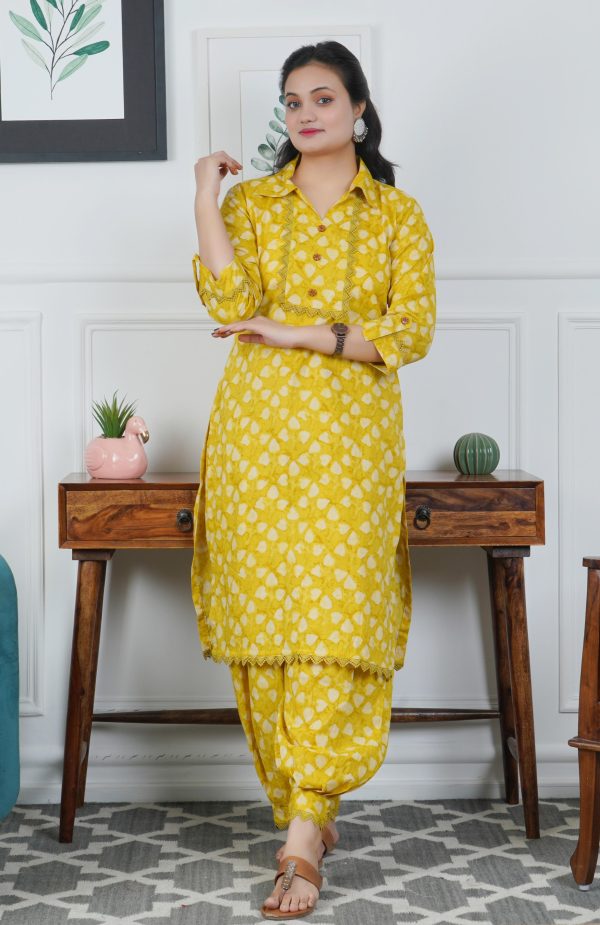 Yellow Printed Afghani Style Co-ord Set - Image 4