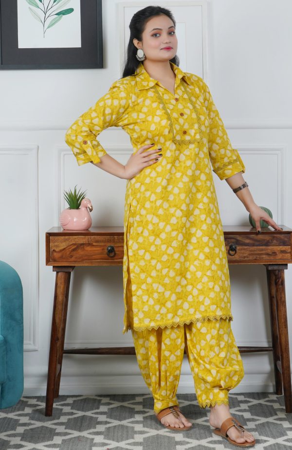 Yellow Printed Afghani Style Co-ord Set - Image 5