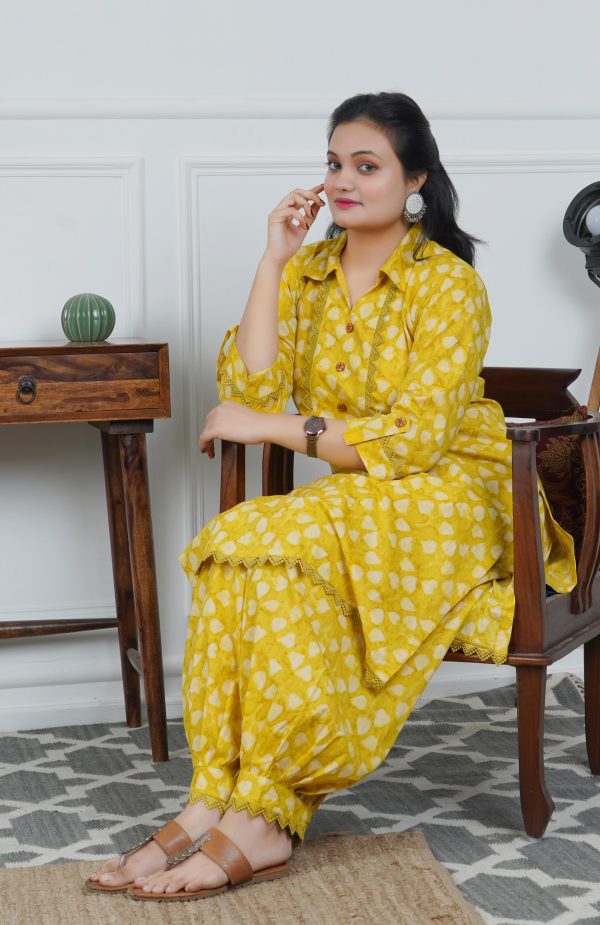Yellow Printed Afghani Style Co-ord Set - Image 6