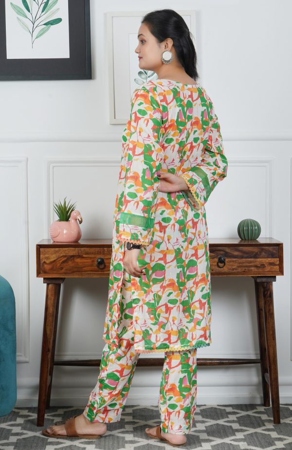 Green Printed Cotton Kurta with Trouser - Image 4