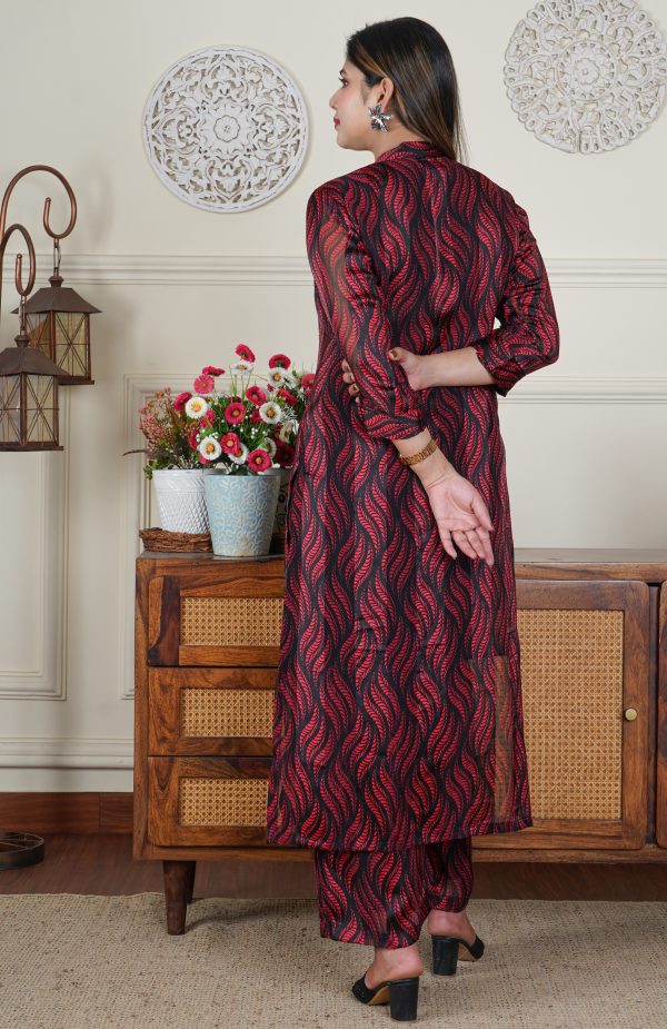 Satin Georgette Red and Black 2 Piece Co-ord Set - Image 6