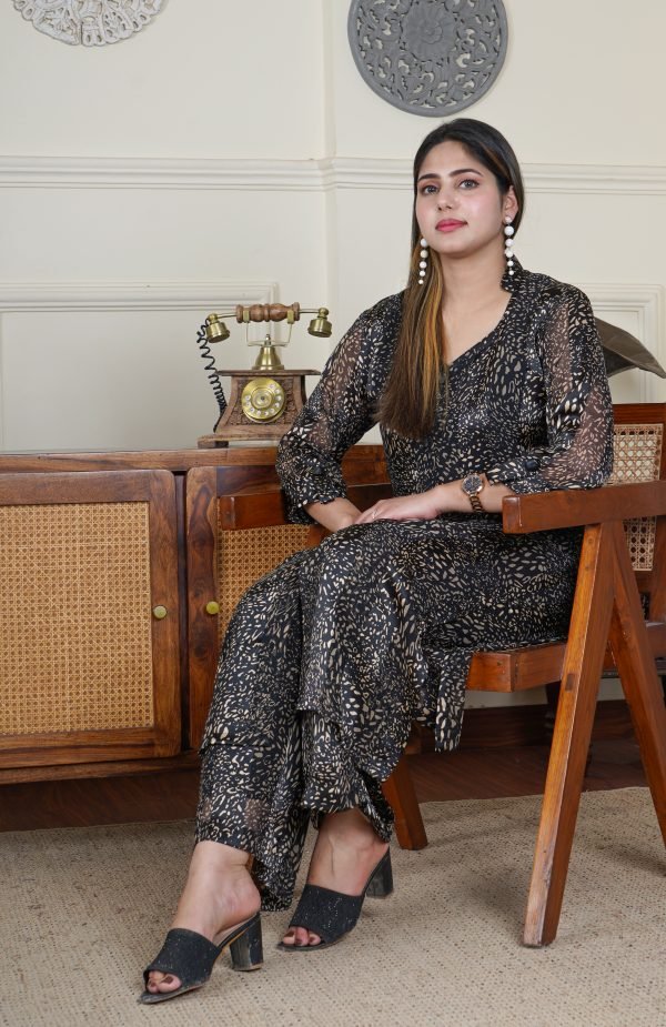 Satin Georgette Black and Gold Foil Print 2 Piece Co-ord Set - Image 6