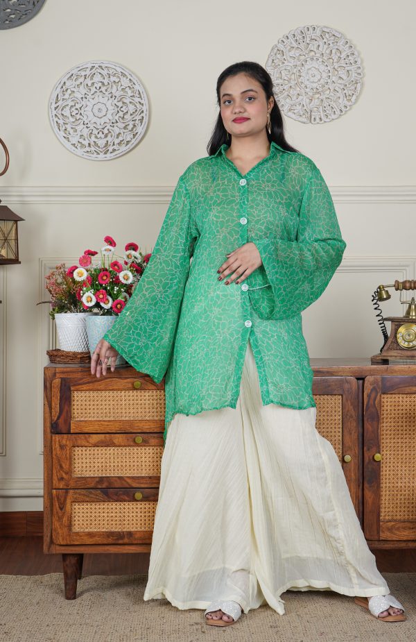 Mint Whisper Flared Printed Georgette Co-ord Set - Image 3