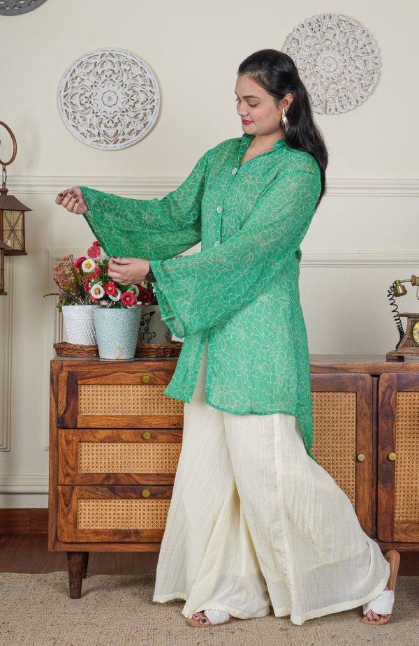 Mint Whisper Flared Printed Georgette Co-ord Set - Image 2