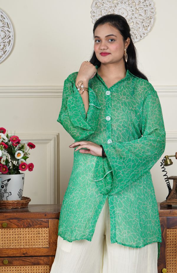 Mint Whisper Flared Printed Georgette Co-ord Set - Image 4