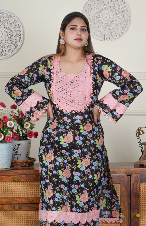 Lawn Cotton Black Floral Designer 3 Piece Dress - Image 3