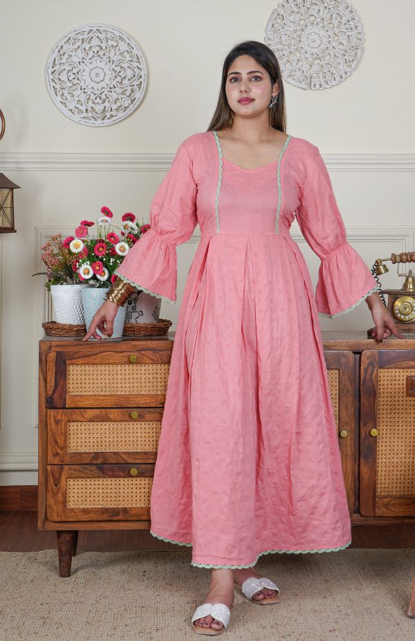 Hakooba Cotton Pink Pleated Tunic 1 Piece Dress - Image 2