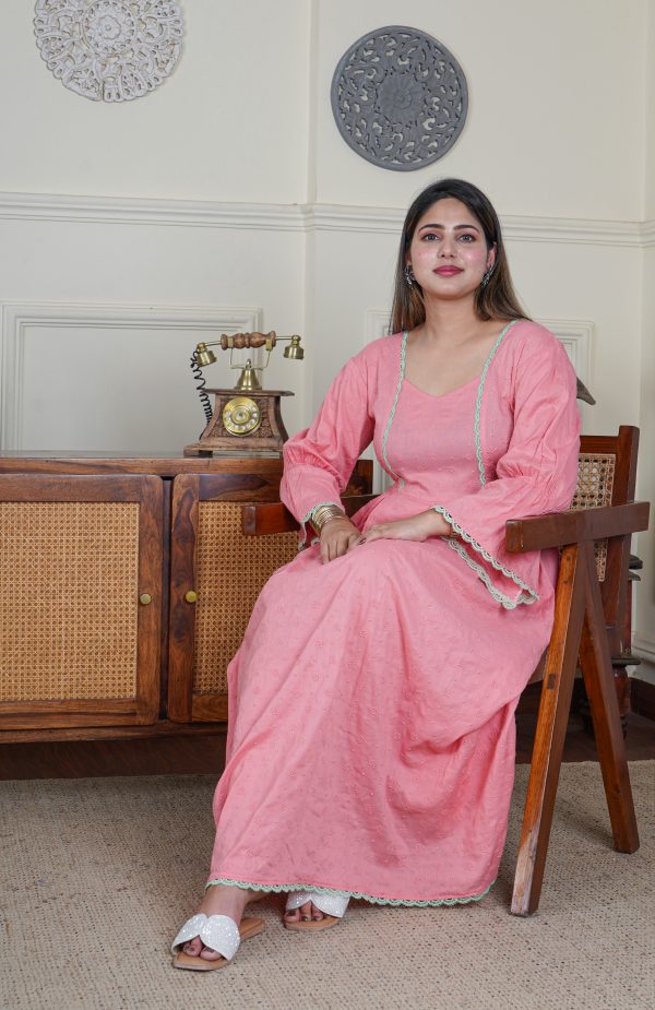 Hakooba Cotton Pink Pleated Tunic 1 Piece Dress - Image 3