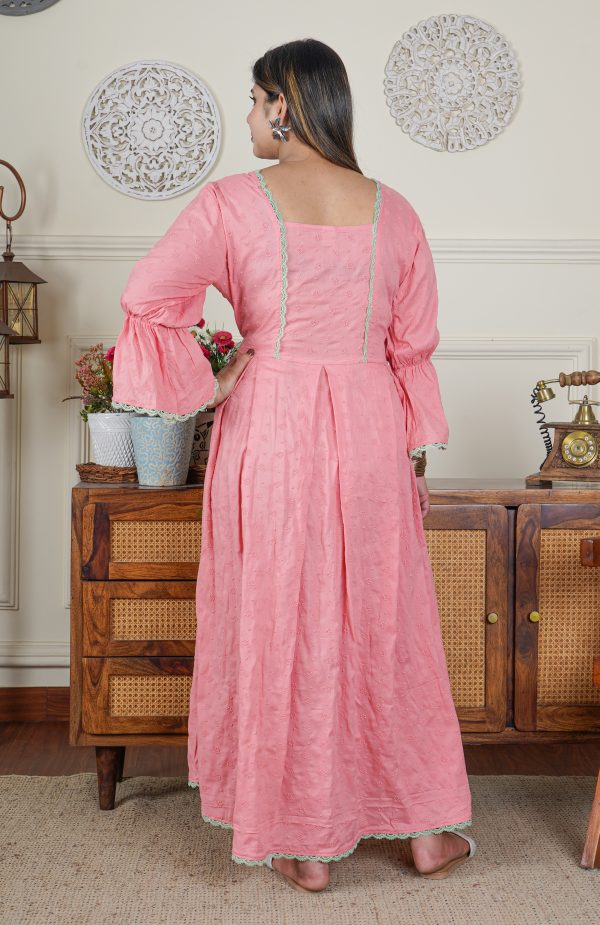 Hakooba Cotton Pink Pleated Tunic 1 Piece Dress - Image 4