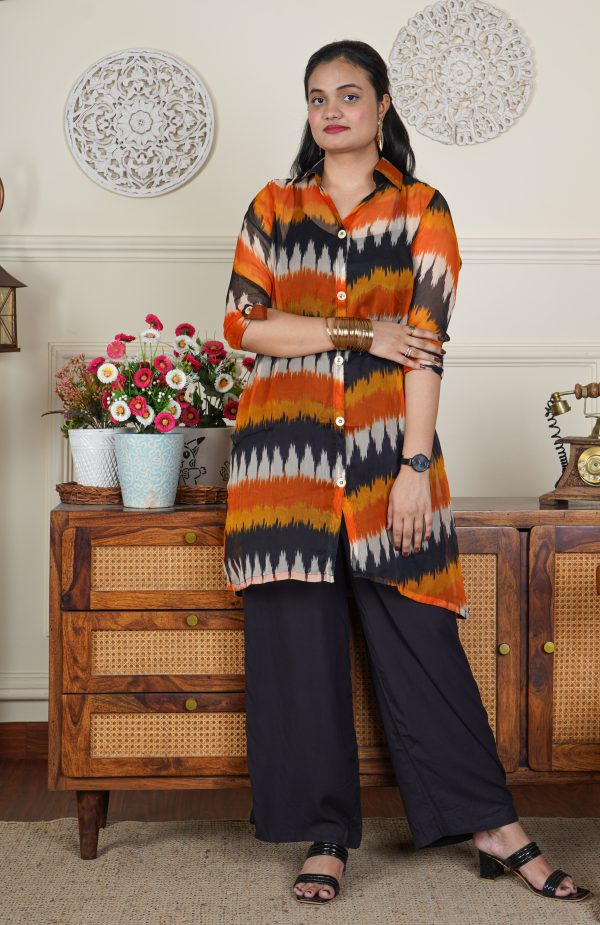 Rust Horizon Ikat Printed Chiffon Co-ord Set - Image 4