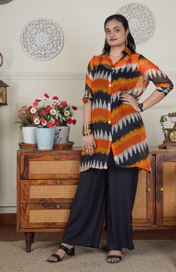 Rust Horizon Ikat Printed Chiffon Co-ord Set