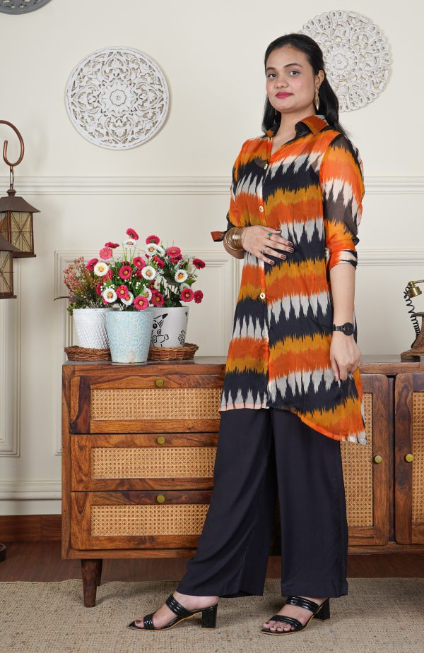 Rust Horizon Ikat Printed Chiffon Co-ord Set - Image 3