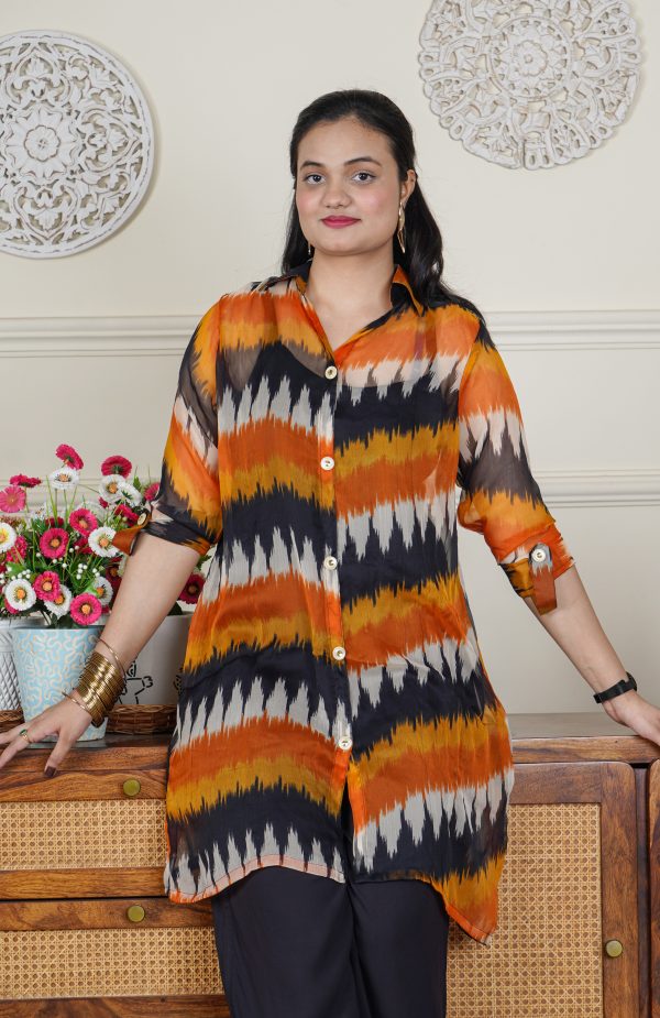 Rust Horizon Ikat Printed Chiffon Co-ord Set - Image 2
