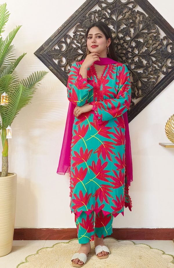 Floral Printed Crinkle Cotton 3 Piece Dress - Image 2