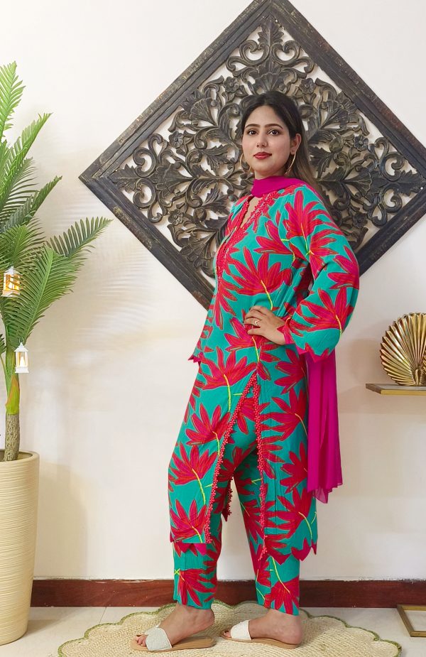 Floral Printed Crinkle Cotton 3 Piece Dress - Image 3