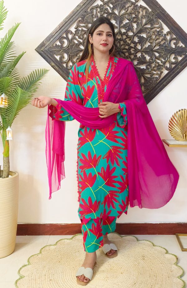 Floral Printed Crinkle Cotton 3 Piece Dress - Image 5