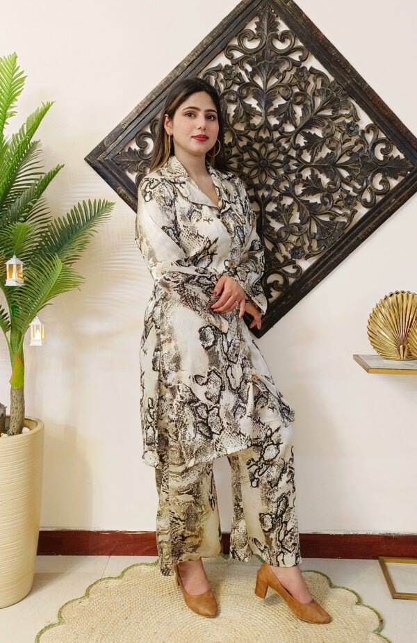 Italian Silk Animal Print Beige 2 Piece Co-ord Set - Image 2