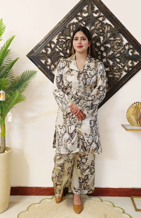 Italian Silk Animal Print Beige 2 Piece Co-ord Set - Image 3
