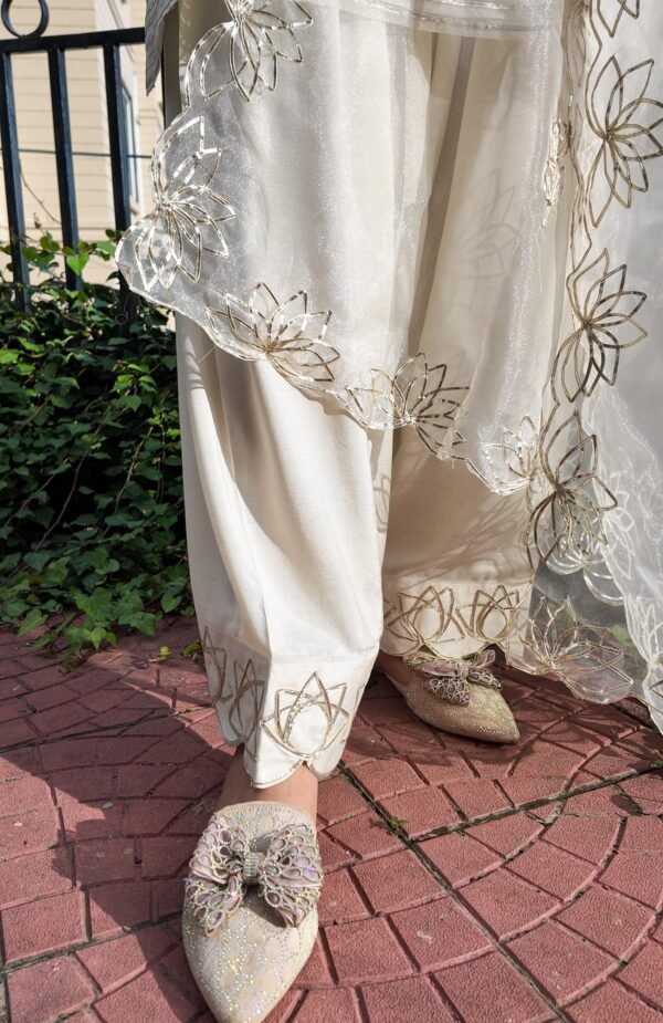 Ivory Organza Handwork Farshi Salwar - Image 6