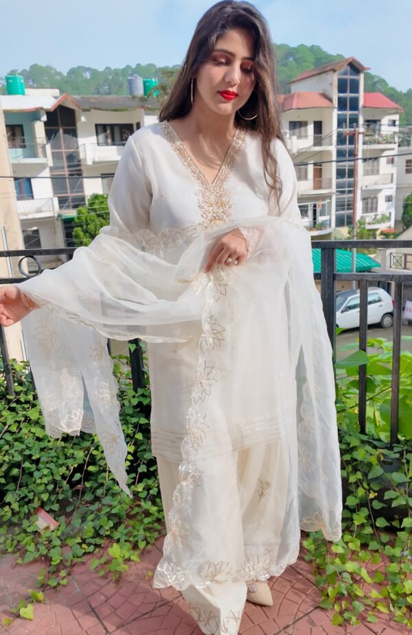 Ivory Organza Handwork Farshi Salwar - Image 2