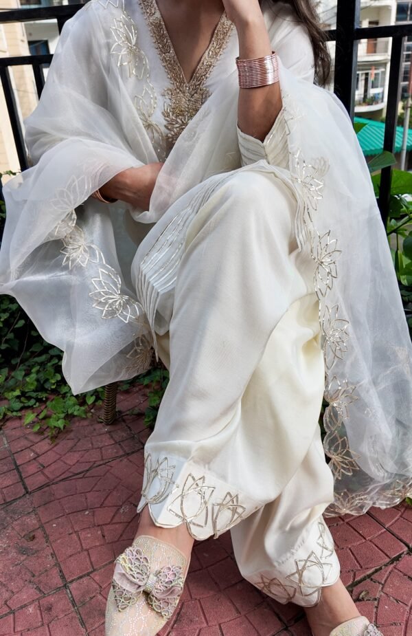 Ivory Organza Handwork Farshi Salwar - Image 5