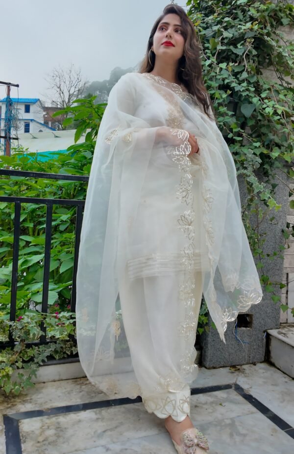 Ivory Organza Handwork Farshi Salwar - Image 3