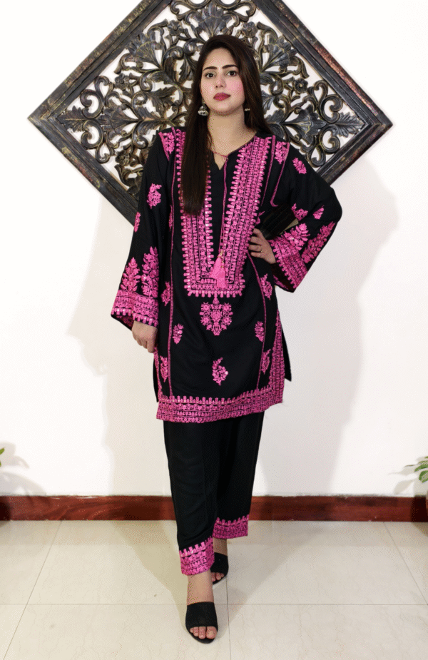Black and Pink Embroidered Pakistani Co-ord Set - Image 2