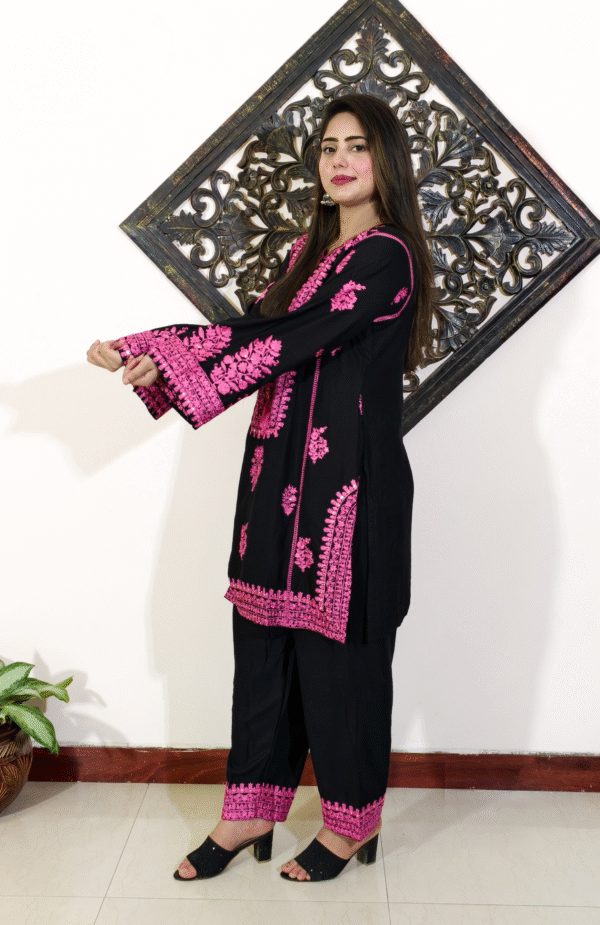 Black and Pink Embroidered Pakistani Co-ord Set - Image 4