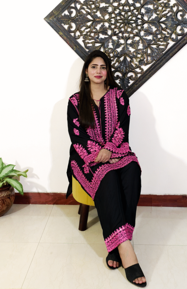 Black and Pink Embroidered Pakistani Co-ord Set - Image 6
