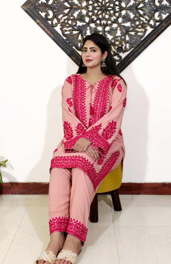 Peach & Pink Embroidered Embroidered Pakistani Co-ord Set - Image 5